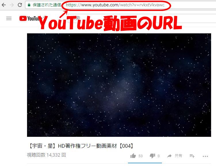 ダウンロードしたいYouTube動画のＵＲＬの場所